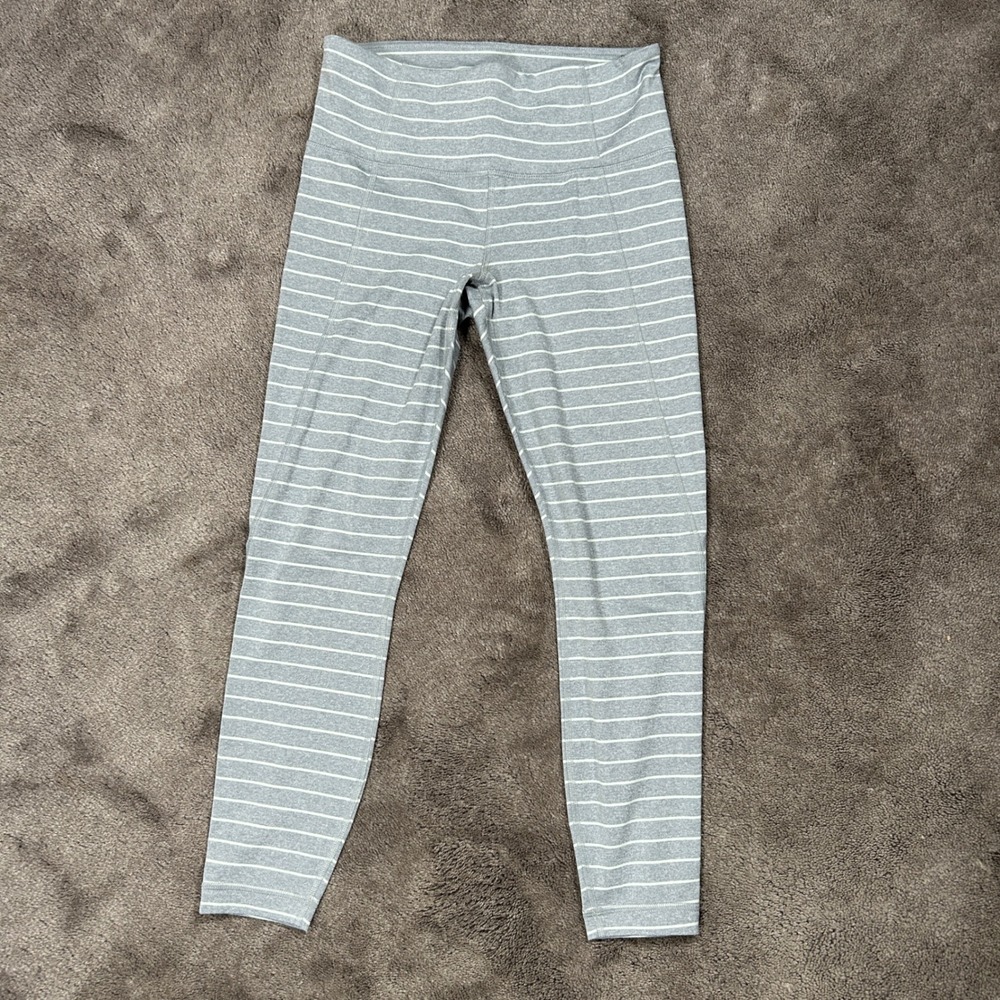 Athleta Leggings Womens Small Grey Striped High Waisted‎ Athletic Yoga Tights